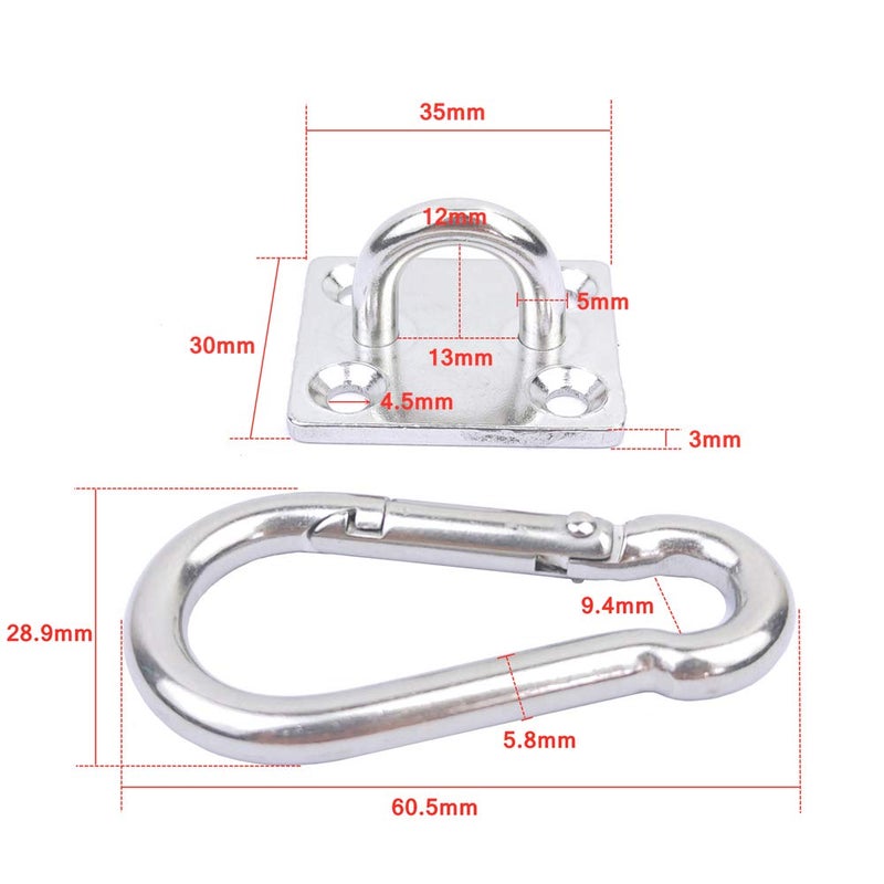Chneeu 2 Set Heavy Duty Hanger Hook Hammock Wall Mount, Suspension Ceiling Hooks Outdoor Swing Mounting Hook Exercise Hook Stainless Steel Swivel Carabiner Yoga Ceiling Mount Swing Hook - Image 2